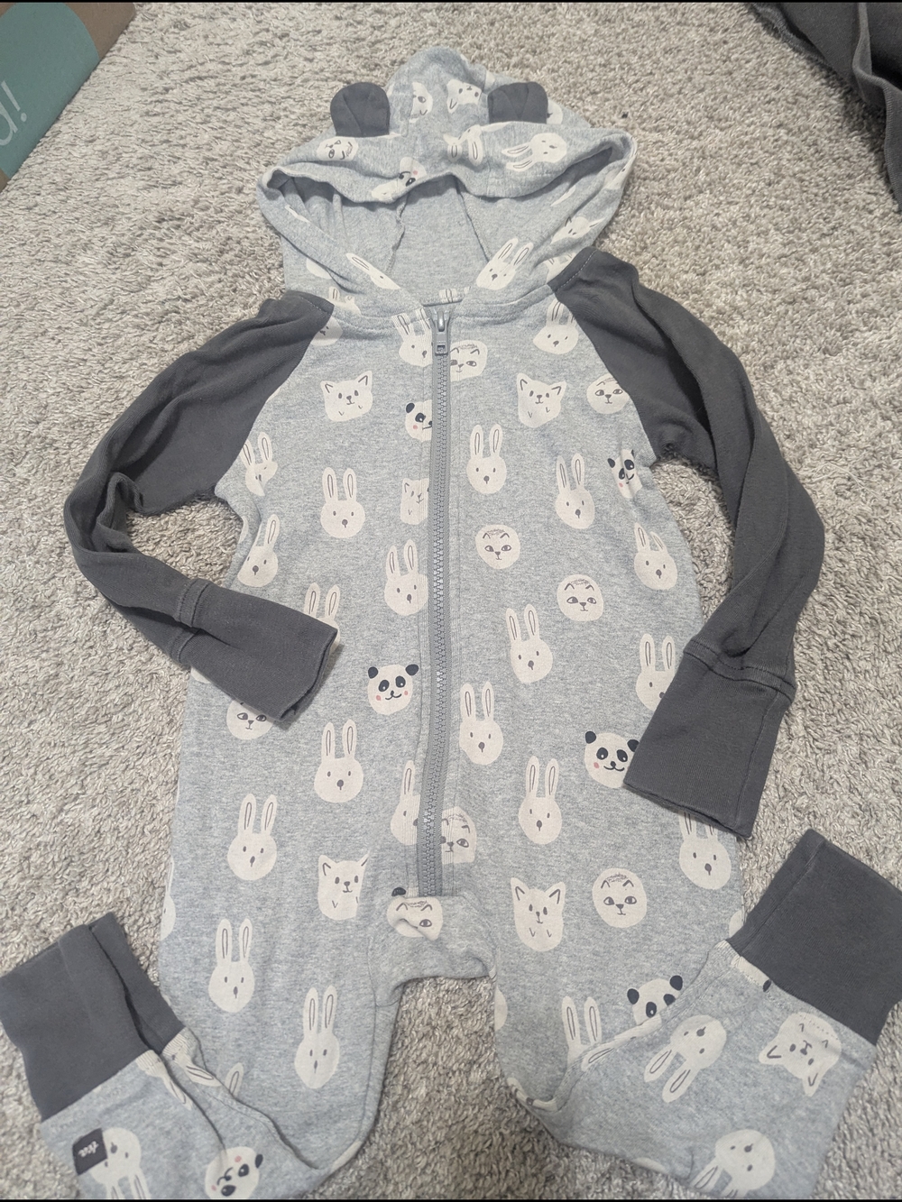 Tea Collection Gray and Charcoal Animal Print Hooded One-Piece Bodysuit